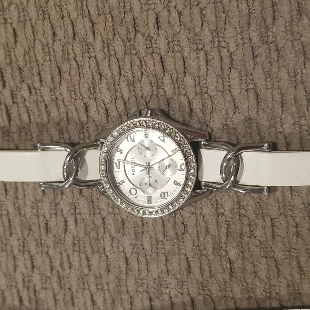 Fossil White Crystal Accent Women's Watch